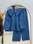 Elifnur Bebe Yaka Pantolonlu Kot Takım-LS5424 Mavi