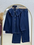 Elifnur Bebe Yaka Pantolonlu Kot Takım-LS5424 Kot Rengi