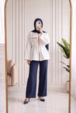 Elvira Gold Düğmeli Şerit Detaylı Pantolonlu Takım-PN3271 Beyaz