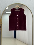 Enuna Gold Düğmeli Angora Yelek-KR5028 Bordo
