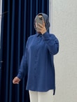 Evsa Oversize Ense Düğmeli Gömlek-NA689 Lacivert