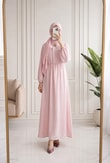 Eyginay Önü Fırfırlı Ve Tokalı Elbise-PA9898 Pembe