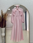 Eyginay Önü Fırfırlı Ve Tokalı Elbise-PA9898 Pembe