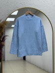 Ferera Kol Ucu Ve Altı Fitilli Örme Triko Kazak-Zİ6213 Mavi