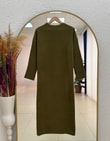 Fionelle Kolu Fitilli Kemerli Triko Elbise-KR5057 Haki
