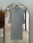 Fionelle Kolu Fitilli Kemerli Triko Elbise-KR5057 Gri