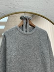 Fionelle Kolu Fitilli Kemerli Triko Elbise-KR5057 Gri