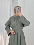 Güldan Yandan Sıkmalı Pileli Elbise-EN814 Haki