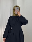 Güldan Yandan Sıkmalı Pileli Elbise-EN814 Siyah