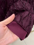 Gülhan Simli Dalga Desenli Balon Kol Elbise-PA9818 Bordo