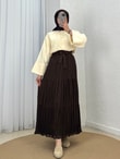 Güliz Nakışlı Astarlı Şifon Etek-AA3319.1 Kahve