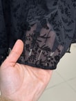 Güllü Önü Pileli Çıtır Desen Bluz-EK783-817 Siyah