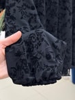 Güllü Önü Pileli Çıtır Desen Bluz-EK783-817 Siyah