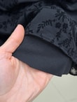 Güllü Önü Pileli Çıtır Desen Bluz-EK783-817 Siyah