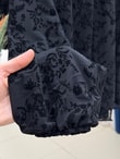 Güllü Önü Pileli Çıtır Desen Bluz-EK783-817 Siyah