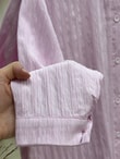 Gülnur Kendinden Çizgili Düğmeli Pantolonlu Takım-EK882 Pembe