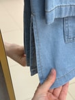 Gülperi Çift Cepli V Yaka Bağlamalı Kot Takım-ML2080 Mavi