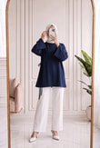 Habibe Yandan Bağlamalı Tunik-NA918 Lacivert
