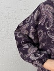 Huzur Desenli V Yaka Patlı Elbise-PE634.12 Mürdüm