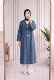 İlay Gold Düğmeli Kot Uzun Kimono-GS2485 Mavi