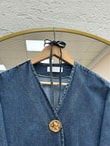 İlay Gold Düğmeli Kot Uzun Kimono-GS2485 Mavi