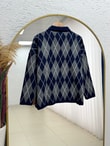 İlknur Polo Yaka Baklava Desen Kazak KR5072-Zİ5593 Lacivert