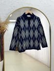 İlknur Polo Yaka Baklava Desen Kazak KR5072-Zİ5593 Lacivert