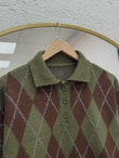 İlknur Polo Yaka Baklava Desen Kazak KR5072-Zİ5593 Haki