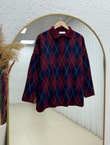 İlknur Polo Yaka Baklava Desen Kazak-Zİ5593 Bordo