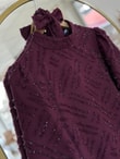 İmran İşlemeli Ve Simli Kuşaklı Elbise-PA9564 Bordo