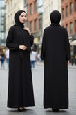 Kadın Tesettür Namaz Elbisesi Şallı Ferace-Elbise Alinay-RA61420 Siyah