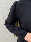 Kristal Düğmeli Katkatlı Müslin Elbise-ML2143 Siyah