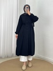 Laçin Hakim Yaka Uzun Çilek Tunik-AS5963 Siyah