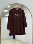 Laleay Zarif 5 Papatya Nakışlı Bluz-SS13148 Kahve