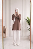 Laleay Zarif 5 Papatya Nakışlı Bluz-SS13148 Vizon