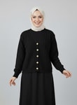 Lametta Gold Düğmeli Örgü Desen Triko Hırka-SY478 Siyah