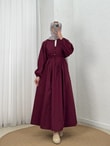 Loryla Önü Nervürlü Biyeli Vual Elbise-EK606.1 Bordo