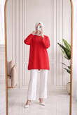Mahay Kalp Nakışlı Yırtmaçlı Tunik-SS13074 Kırmızı
