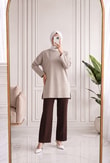 Mahay Kalp Nakışlı Yırtmaçlı Tunik-SS13074 Taş