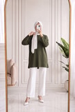 Mahay Kalp Nakışlı Yırtmaçlı Tunik-SS13074 Haki