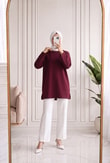Mahay Kalp Nakışlı Yırtmaçlı Tunik-SS13074 Bordo