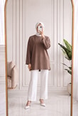 Mahay Kalp Nakışlı Yırtmaçlı Tunik-SS13074 Kahve