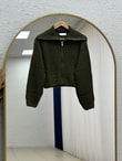 Mahnur Fermuarlı Boğazlı Triko Hırka-KR6005 Haki