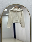 Mahnur Fermuarlı Boğazlı Triko Hırka-KR6005 Ekru