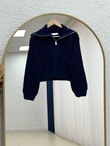 Mahnur Fermuarlı Boğazlı Triko Hırka-KR6005 Lacivert