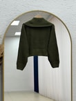 Mahnur Fermuarlı Boğazlı Triko Hırka-KR6005 Haki
