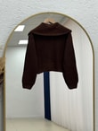 Mahnur Fermuarlı Boğazlı Triko Hırka-KR6005 Kahve
