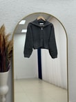 Mahnur Fermuarlı Boğazlı Triko Hırka-KR6005 Gri