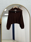 Mahnur Fermuarlı Boğazlı Triko Hırka-KR6005 Kahve