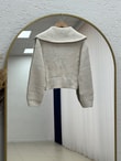 Mahnur Fermuarlı Boğazlı Triko Hırka-KR6005 Taş